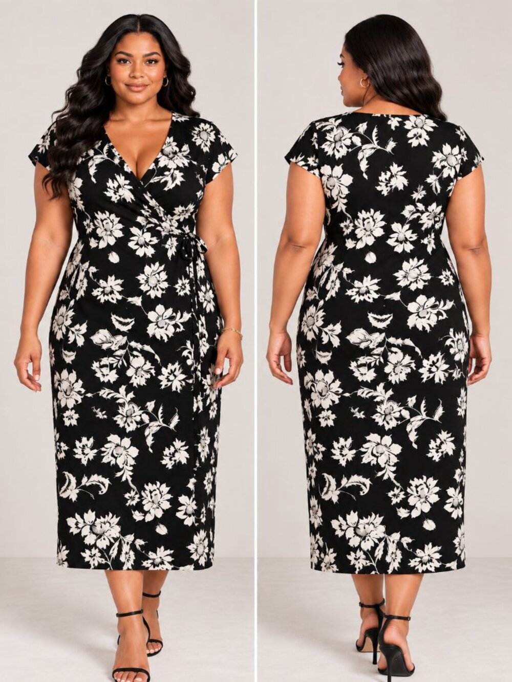 Lane Bryant Floral Jersey Wrap Dress Black White Surplice Tie 18/20 NWT